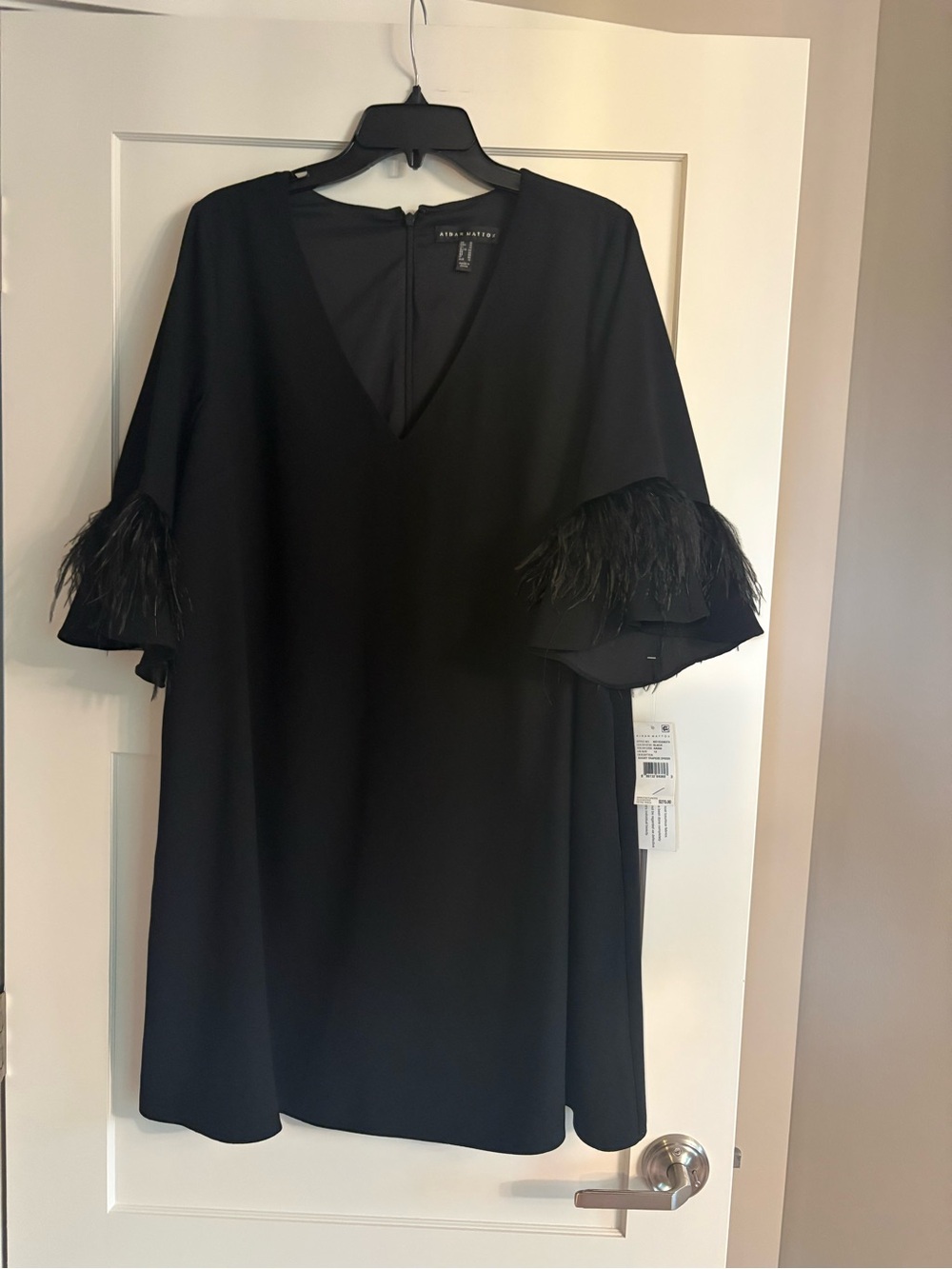 NWT Aidan Mattox Shift/Trapeze Dress with Feather Trim Sleeves Sz 12